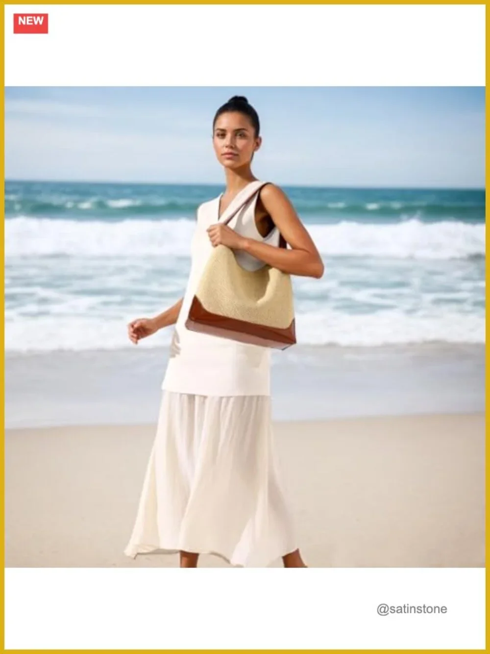 Woven Straw Tote Bag, Slouchy Hobo Beach Purse with Faux Leather Straps